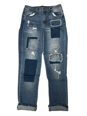 April Jeans Midrise Patchwork Cuffed Boyfriend Jeans Size 9